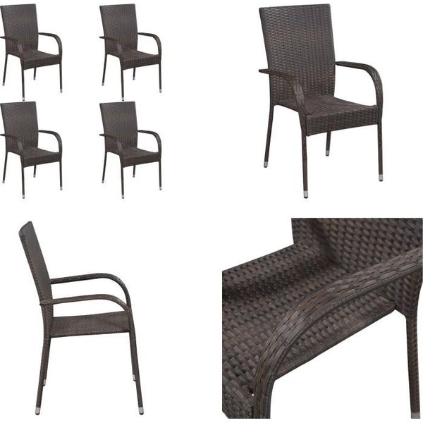 Vidaxl Sedie Da Giardino Impilabili 4 Pz. Poly Rattan Brown - Sedia Da Giardino - Sedie Da Giardino - Sedia Impilabile Da Giardino - Sedie Impilabili Da Giardino-image
