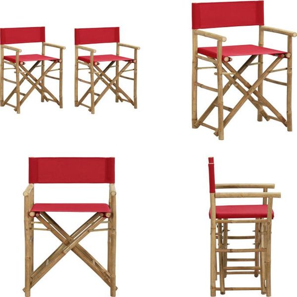 Vidaxl Sedie Da Regista Pieghevoli 2 Pz. Bambù Rosso E Tessuto - Sedia Da Regista - Sedie Da Regista - Sedia Da Giardino - Sedie Da Giardino-image