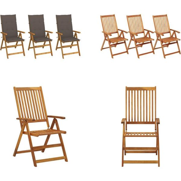Vidaxl Sedie Da Giardino Pieghevoli 3 Pezzi Con Cuscini In Legno Massiccio Di Acacia - Sedia Da Giardino - Sedie Da Giardino - Sedia Da Pranzo - Sedie Da Pranzo-image