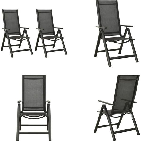 Vidaxl Sedie Da Giardino Pieghevoli 2 Pz. Tessile E Alluminio Nero - Sedia Da Giardino - Sedie Da Giardino - Sedia Da Esterno - Sedie Da Esterno-image