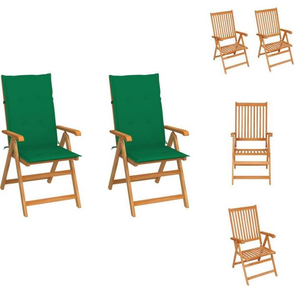Vidaxl Sedie Da Giardino 2 Pezzi Con Cuscini Verdi In Legno Massiccio Teak - Sedie Da Giardino-image