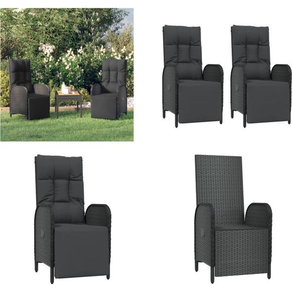 Vidaxl Sedia Reclinabile Da Giardino Con Cuscino 2 Pz. Poly Rattan Nero - Poltrona Reclinabile Da Esterno - Poltrona Reclinabile Da Giardino - Sedia Da Giardino - Sedia Da Giardino-image