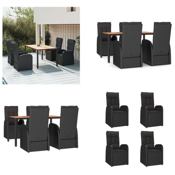 Vidaxl Set Da Pranzo Da Giardino 5 Pezzi Con Cuscini In Poly Rattan Nero - Set Da Pranzo Da Giardino - Set Da Pranzo Da Giardino - Set Da Pranzo Da Terrazza-image