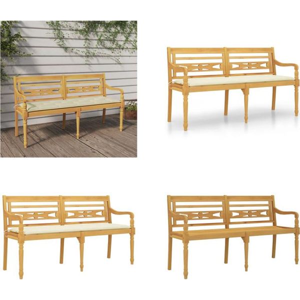 Vidaxl Panca Batavia Con Cuscino Crema 150 Cm In Legno Massiccio Di Teak - Panca - Panche - Panca Da Giardino - Panca Per Sedersi-image