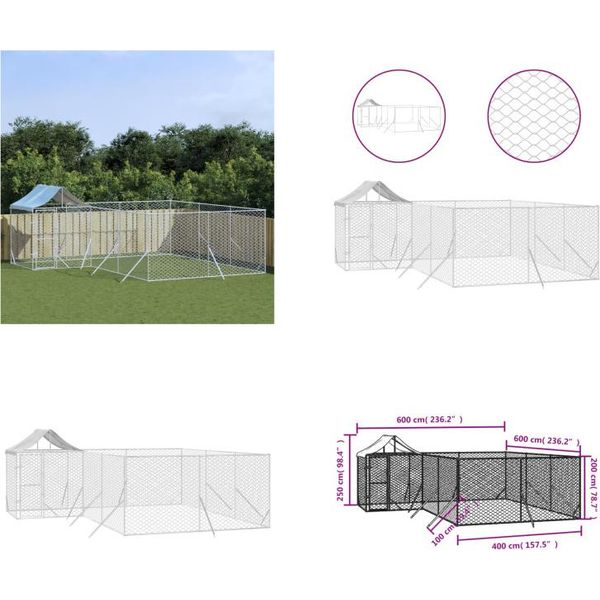 Vidaxl Cuccia Per Cani Da Esterno Con Tetto Silver 6X6X2,5M Acciaio Zincato - Cuccia Per Cani Da Esterno - Cuccia Per Cani Da Esterno - Cuccia Per Cani - Gabbia Per Cani-image