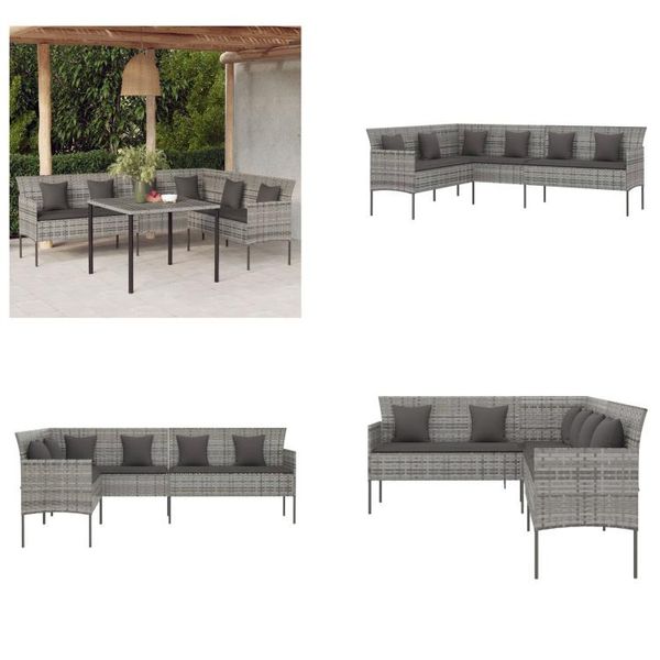 Vidaxl Divano Da Giardino A L Con Cuscini In Poly Rattan Grigio - Divano Da Giardino - Divani Da Giardino - Mobili Da Giardino - Divano-image