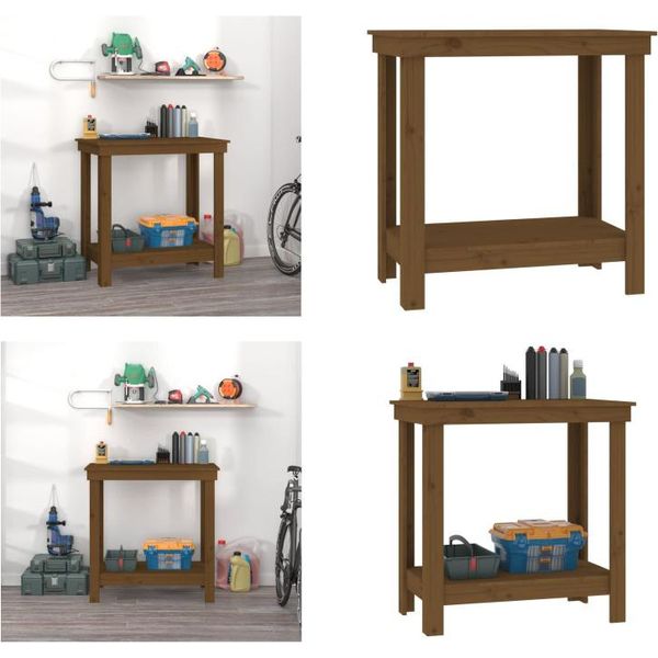 Vidaxl Banco Da Lavoro Marrone Miele 80X50X80 Cm In Legno Di Pino Massiccio - Banco Da Lavoro - Banco Da Lavoro - Banco Di Stoccaggio - Banco Da Lavoro Per Garage-image