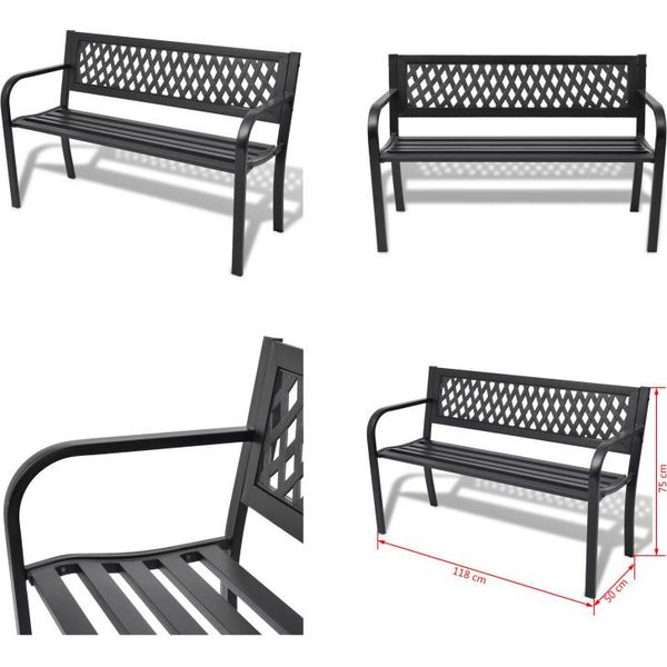 Vidaxl Panca Da Giardino 118 Cm In Acciaio Nero - Panca Da Giardino - Panche Da Giardino - Panca Da Patio - Panche Da Patio-image