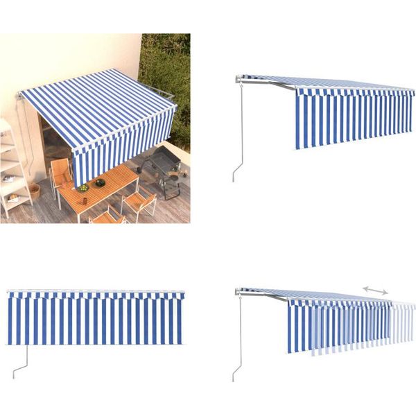 Vidaxl Tenda Da Sole Automatica A Scomparsa Con Mantovana 4X3 M Blu E Bianco - Tenda Da Sole - Tende Da Sole - Tettoie Solari - Tettoie Solari-image