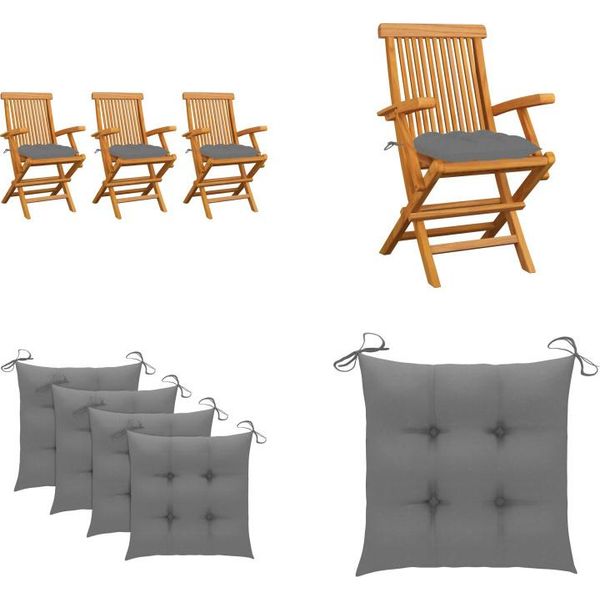 Vidaxl Sedie Da Giardino Con Cuscini Grigi 3 Pz. Legno Massiccio Teak - Sedia Da Giardino - Sedie Da Giardino - Sedia Da Giardino Legno - Sedia Da Giardino Legno Massiccio-image