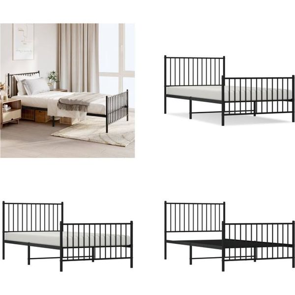 Vidaxl Giroletto Con Testiera E Pediera In Metallo Nero 100X200 Cm - Giroletto - Cornici Per Letti - Giroletto - Letto-image