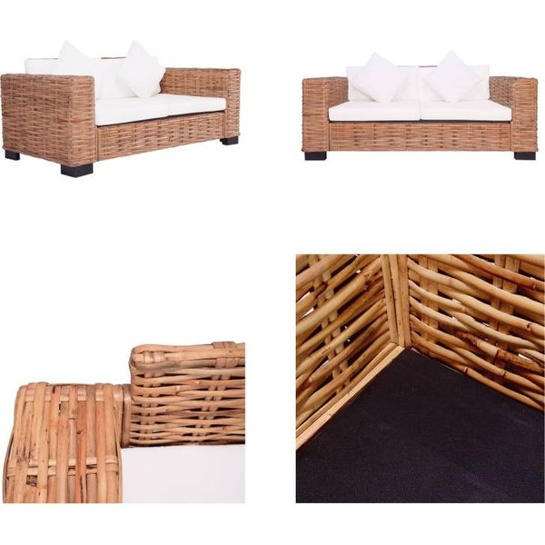 Vidaxl Divano Da Giardino A 2 Posti In Rattan Naturale - Divano Da Giardino - Divani Da Giardino - Divani - Divani-image
