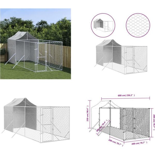 Vidaxl Cuccia Per Cani Da Esterno Con Tetto Silver 2X6X2,5M Acciaio Zincato - Cuccia Per Cani Da Esterno - Cuccia Per Cani Da Esterno - Cuccia Per Cani - Gabbia Per Cani-image