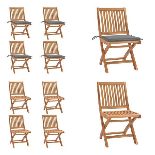 Vidaxl Sedie Da Giardino Pieghevoli Con Cuscino 4 Pz. Legno Massiccio Teak - Sedia Da Giardino - Sedie Da Giardino - Sedia Di Legno - Sedie Di Legno-image