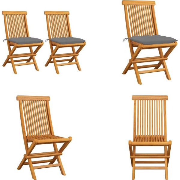 Vidaxl Sedie Da Giardino Con Cuscini Grigi 2 Pz. Legno Massiccio Teak - Sedia Da Giardino - Sedie Da Giardino - Sedia Da Giardino In Legno - Sedie Da Giardino In Legno-image