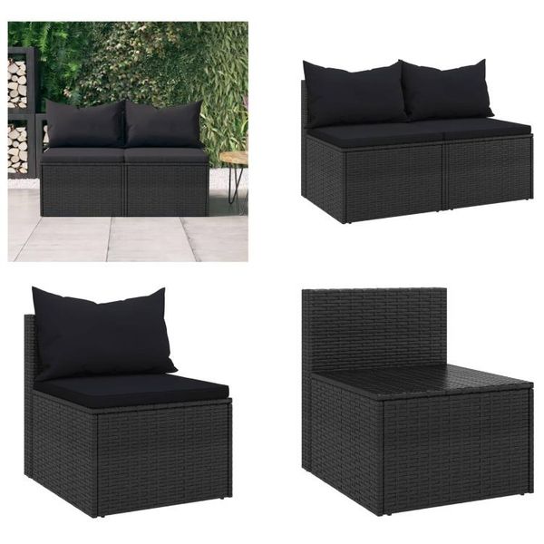 Vidaxl Divano Da Centro Giardino Con Cuscini 2 Pezzi In Poly Rattan Nero - Divano Da Centro Giardino - Divani Da Centro Giardino - Divano - Mobili Da Giardino-image
