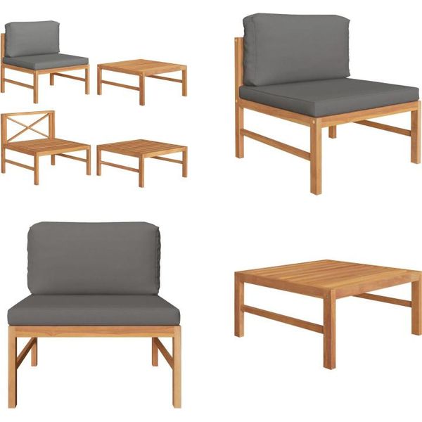 Vidaxl Set Salotto Da Giardino 2 Pezzi Con Cuscini In Teak Grigio Scuro - Set Salotto Da Giardino - Set Salotto Da Giardino - Mobili Da Giardino - Set Mobili Da Giardino-image