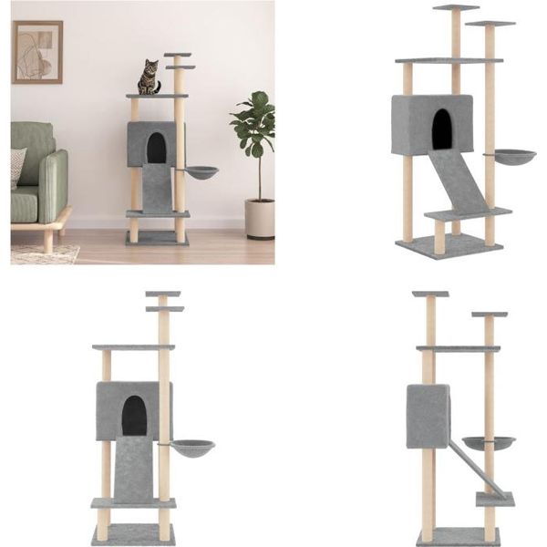 Vidaxl Graffiatoio Con Tiragraffi In Sisal Grigio Chiaro 153 Cm - Graffiatoio - Alberi Da Graffio - Torre Per Gatti - Mobili Per Gatti-image