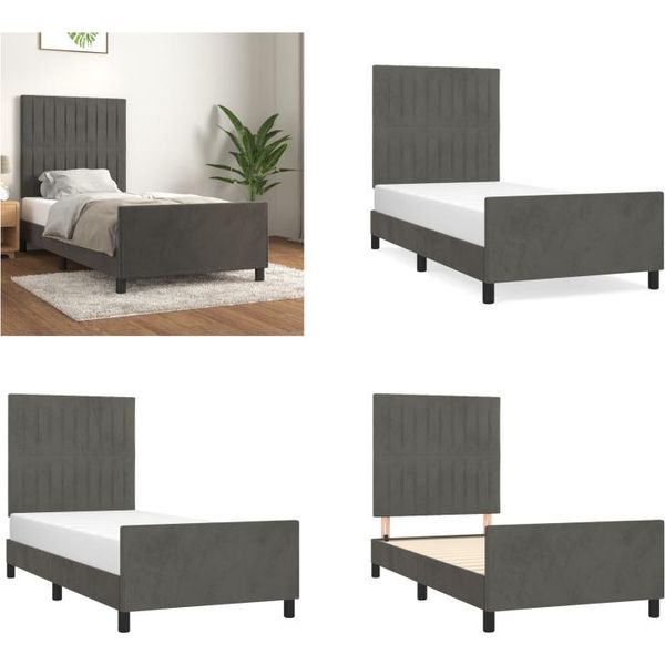 Vidaxl Struttura Letto Con Testiera Grigio Scuro 90X190 Cm In Velluto - Struttura Letto Con Testiera - Struttura Letto Con Testiera - Struttura Letto - Letto Con Testiera-image