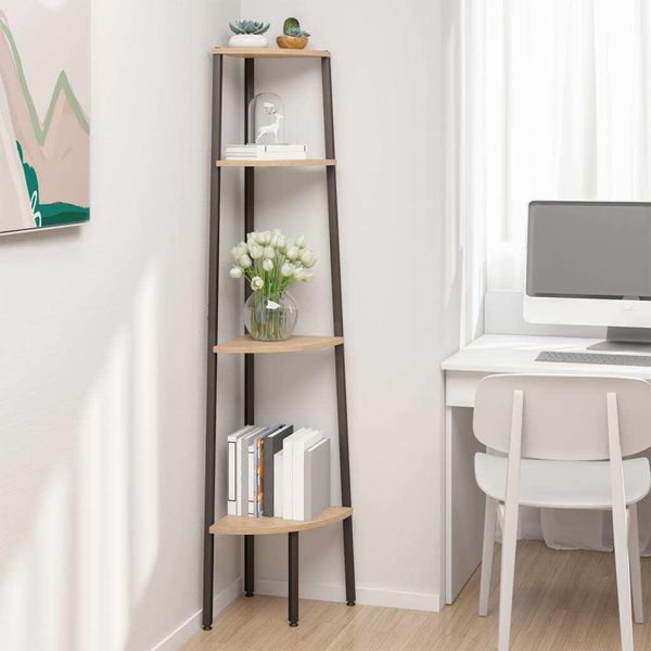 Vidaxl Scaffale Ad Angolo Con 4 Ripiani Marrone Chiaro E Nero 45,5X31,5X150 Cm - Scaffale Ad Angolo - Scaffale Ad Angolo - Scaffale In Piedi - Libreria-image