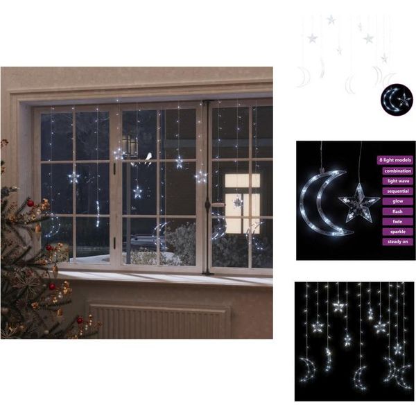 Vidaxl Luci Di Fata Stella E Luna Telecomandate 138 Led Bianco Freddo - Illuminazione Natalizia-image