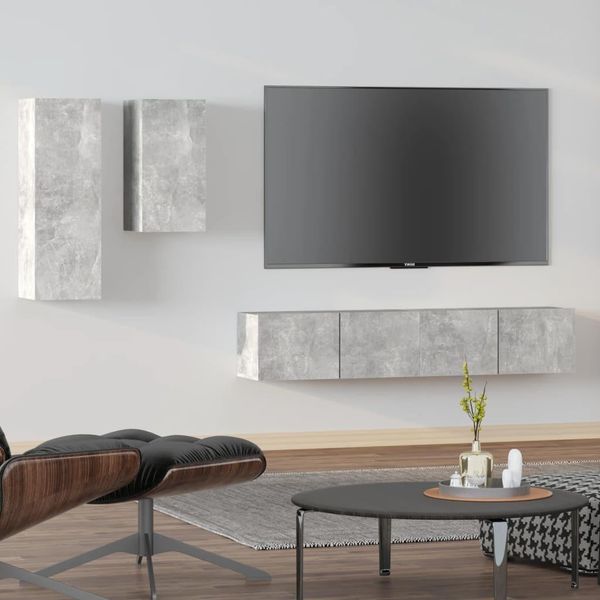 Vidaxl Set Di Mobili Tv 4 Pezzi In Cemento Grigio A Base Di Legno - Mobile Tv - Mobili Tv - Mobili Tv - Mobili Tv-image