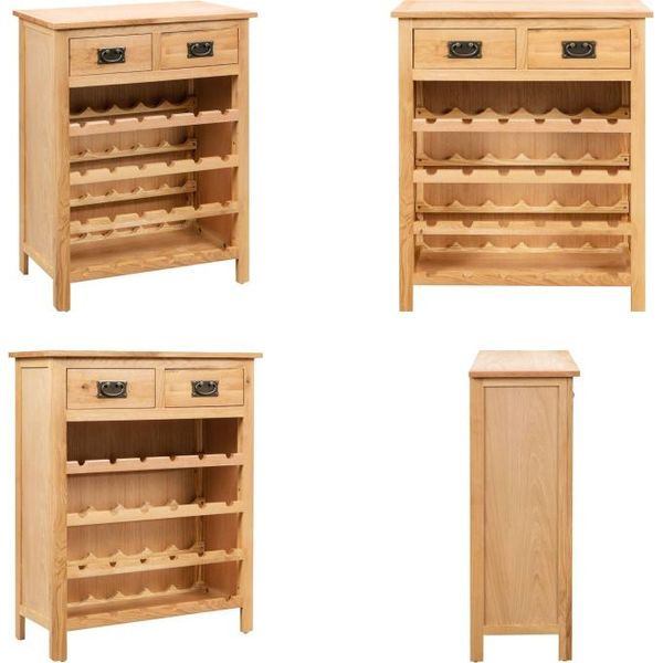 Vidaxl Armadio Per Vini 72X32X90 Cm In Rovere Massiccio - Armadio Per Vini - Armadi Per Vini - Portabottiglie In Legno - Portabottiglie In Legno-image