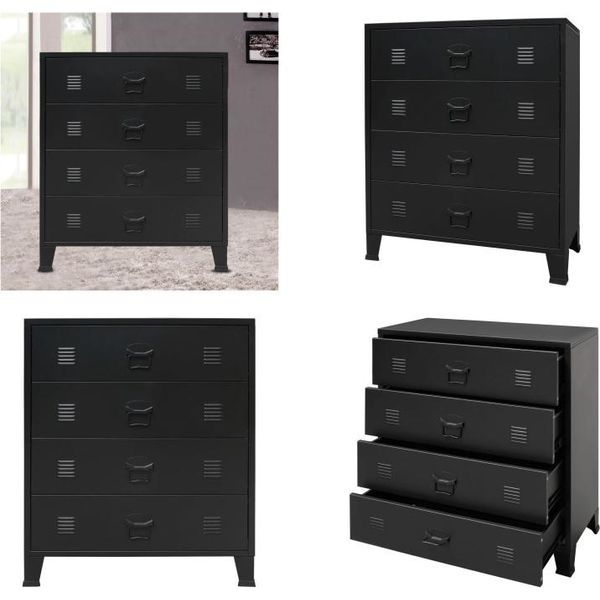 Vidaxl Cassettiera In Metallo Stile Industriale 78 X 40 X 93 Cm Nero - Cassettiera - Cassettiere - Cassettiere-image