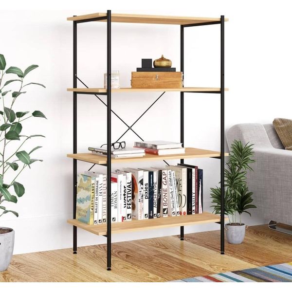 Vidaxl Scaffale A 4 Ripiani Nero E Rovere 80X40X130 Cm - Scaffale - Scaffali - Libreria - Librerie-image