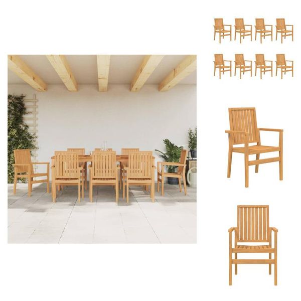 Vidaxl Sedie Da Giardino 8 Pezzi Impilabili 56,5X57,5X91 Cm In Legno Massiccio Teak - Sedie Da Giardino-image