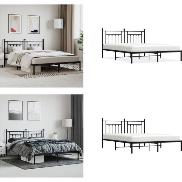 Vidaxl Struttura Letto Con Testiera In Metallo Nero 160X200 Cm - Struttura Letto - Cornici Letto - Struttura Letto - Letto-image