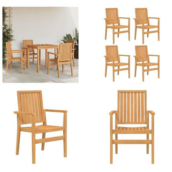 Vidaxl Sedie Da Giardino 4 Pezzi Impilabili 56,5X57,5X91 Cm In Legno Massiccio Di Teak - Sedia Da Giardino Impilabile - Sedie Da Giardino Impilabili - Sedia Da Giardino - Sedia Da Giardino Impilabile-image