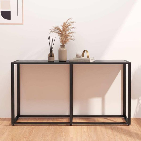 The Living Store Consolle Nera 140X35X75,5 Cm In Vetro Temperato-image