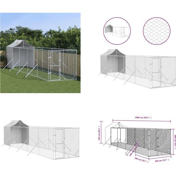 Vidaxl Cuccia Per Cani Da Esterno Con Tetto Argento 2X10X2,5 M In Acciaio Zincato - Cuccia Per Cani Da Esterno - Cuccia Per Cani Da Esterno - Cuccia Per Cani - Gabbia Per Cani-image