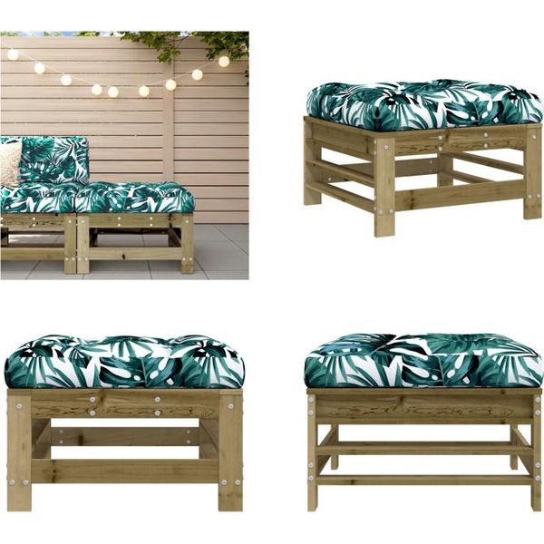 Vidaxl Sgabello Da Giardino Con Cuscino In Legno Di Pino Impregnato - Sgabello Da Giardino - Sgabello Da Patio - Sgabello Da Esterno - Poggiapiedi Da Giardino-image