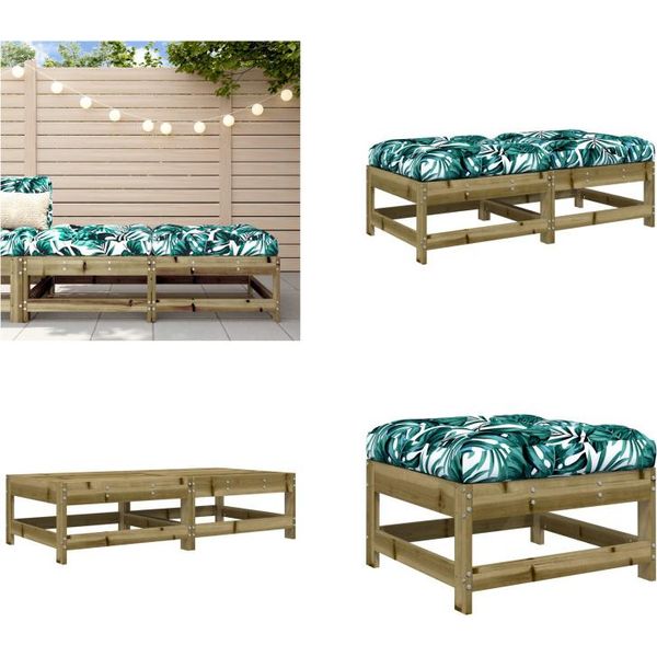 Vidaxl Sgabello Da Giardino Con Cuscino 2 Pz. Legno Di Pino Impregnato - Sgabello Da Giardino - Sgabello Da Patio - Sgabello Da Esterno - Poggiapiedi Da Giardino-image
