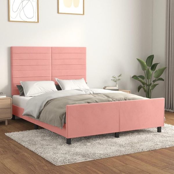 Vidaxl Letto Con Testiera Rosa 140X190 Cm In Velluto - Letto Con Testiera - Letti Con Testiera - Letto Con Testiera - Letto Con Testiera-image