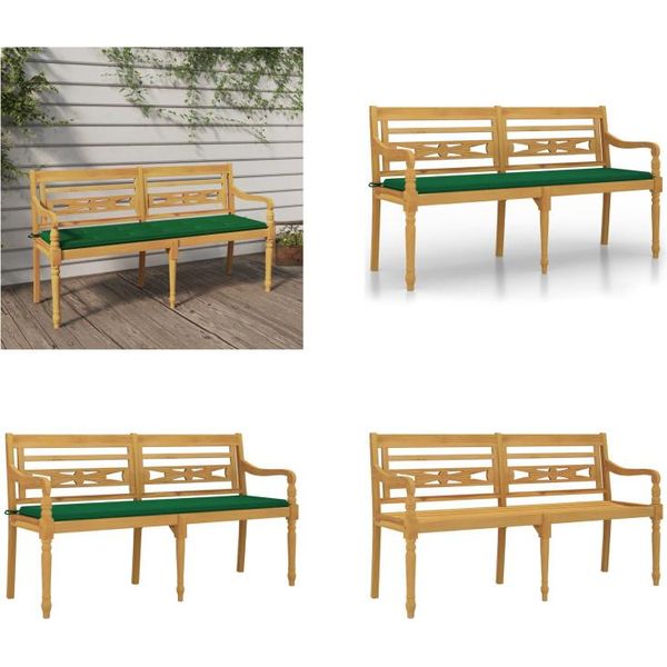 Vidaxl Panca Batavia Con Cuscino Verde 150 Cm In Teak Massiccio - Panca - Panche - Panca Da Giardino - Panca Da Salotto-image