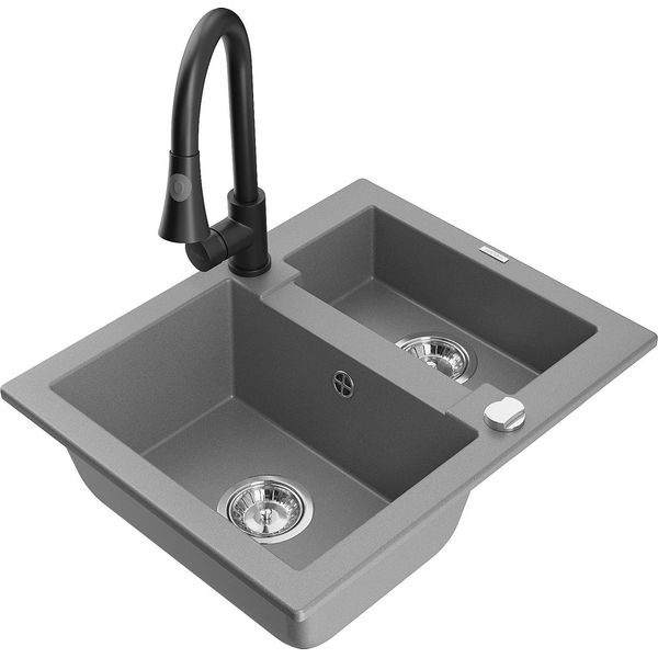 Mexen Carlos Lavello In Granito Da 1,5 Vasche Con Miscelatore Cucina Elia, Grigio - 6518-71-670101-70-image