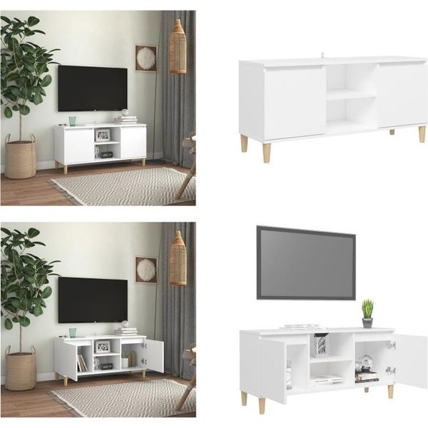 Mobile Tv Vidaxl Con Gambe In Legno Massiccio Bianco 103,5X30X50 Cm - Mobile Tv - Mobili Tv - Credenza - Credenze-image