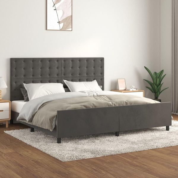 The Living Store Struttura Letto Con Testiera Grigio Scuro 200X200 Cm In Velluto-image