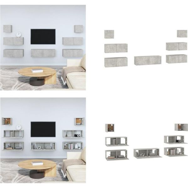 Vidaxl Set Di Mobili Tv 7 Pezzi In Legno Grigio Cemento - Set Di Mobili Tv - Set Di Mobili Tv - Parete Attrezzata - Parete Attrezzata-image