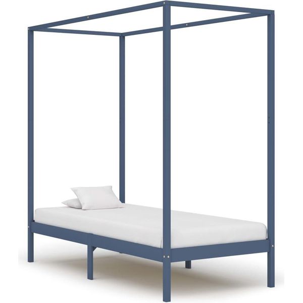 Vidaxl Struttura Letto A Baldacchino In Pino Massiccio Grigio 90 X 200 Cm - Struttura Letto - Telai Letto - Struttura Letto - Letto Singolo-image