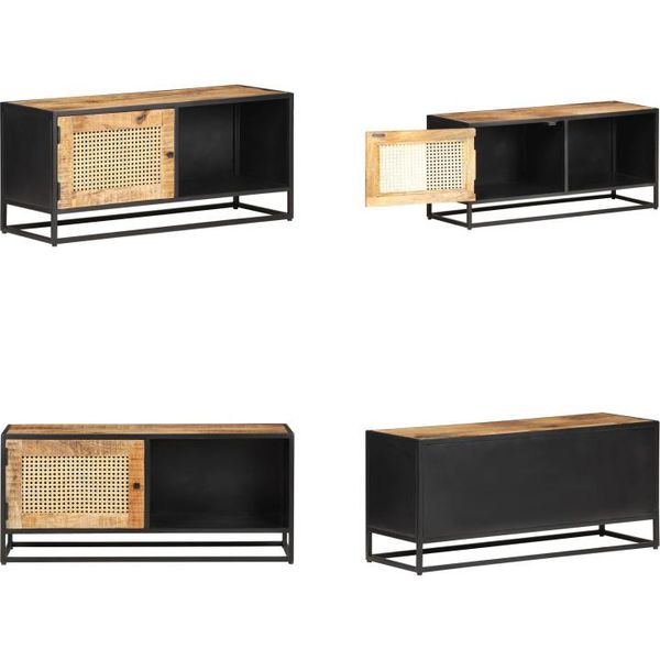 Vidaxl Mobile Tv 90X30X40 Cm Legno Di Mango Grezzo E Vimini Viennesi - Mobile Tv - Mobili Tv - Mobile Tv In Legno - Mobili Tv In Legno-image