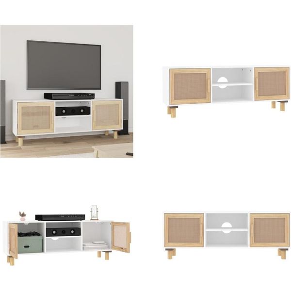 Vidaxl Mobile Tv Bianco 105X30X40 Cm In Legno Massiccio Di Pino Naturale Rattan - Mobile Tv - Mobile Tv - Mobile Tv - Supporto Tv-image