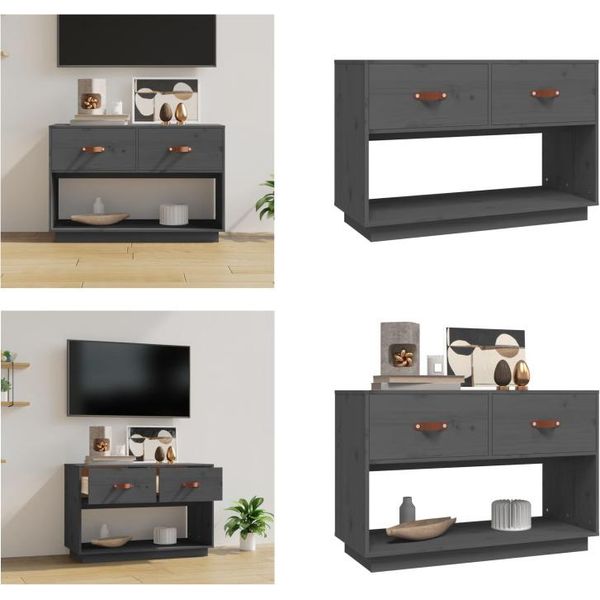 Vidaxl Mobile Tv Grigio 90X40X60 Cm In Pino Massiccio - Mobile Tv - Mobile Tv - Mobili Tv - Porta Tv-image