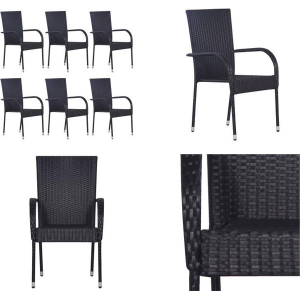 Vidaxl Sedie Da Giardino Impilabili 6 Pz. Poly Rattan Nero - Sedia Da Giardino - Sedie Da Giardino - Sedia Impilabile Da Giardino - Sedie Impilabili Da Giardino-image