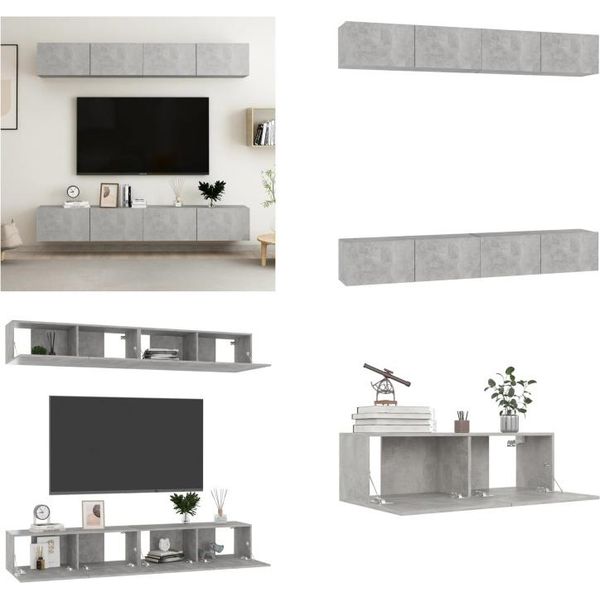 Vidaxl Mobili Tv 4 Pz. Grigio Cemento 100X30X30 Cm Materiale A Base Di Legno - Mobile Tv - Mobili Tv - Mobile Hifi - Mobili Hifi-image