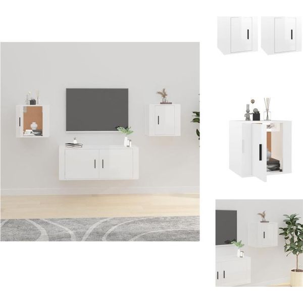 Vidaxl Mobili Tv A Parete 2 Pz. Bianco Lucido 40X34,5X40 Cm - Mobili Tv-image