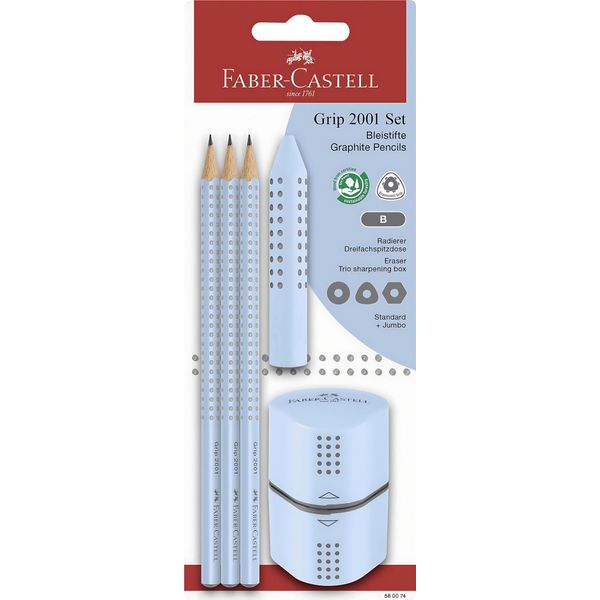 FABER-CASTELL 580074 Set Di Matite Grip 2001 - 5 Pezzi, B, Blu Cielo, In Blister-image